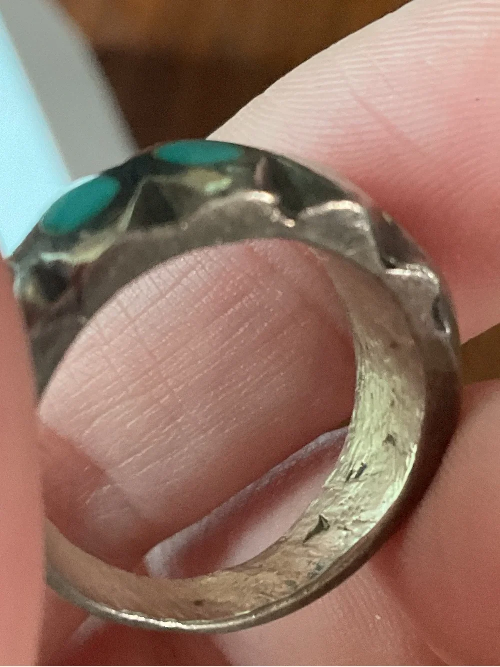 Vintage Sterling Silver Turquoise Inlay Native American Heavy Chunky Ring Size 6